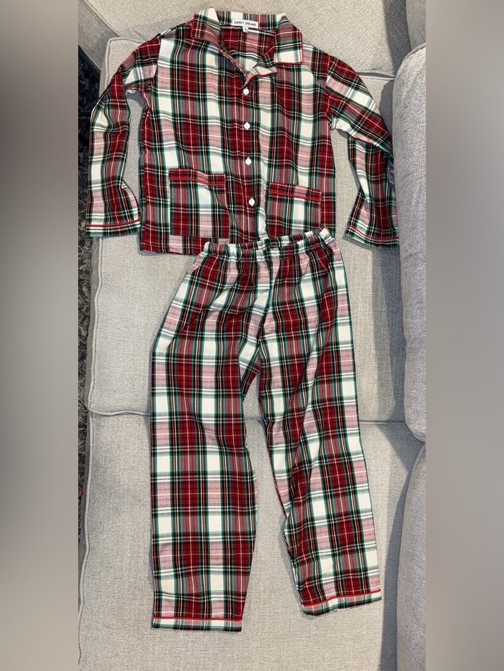 Sweet Dreams Red and Green Plaid Kids Pajama Set